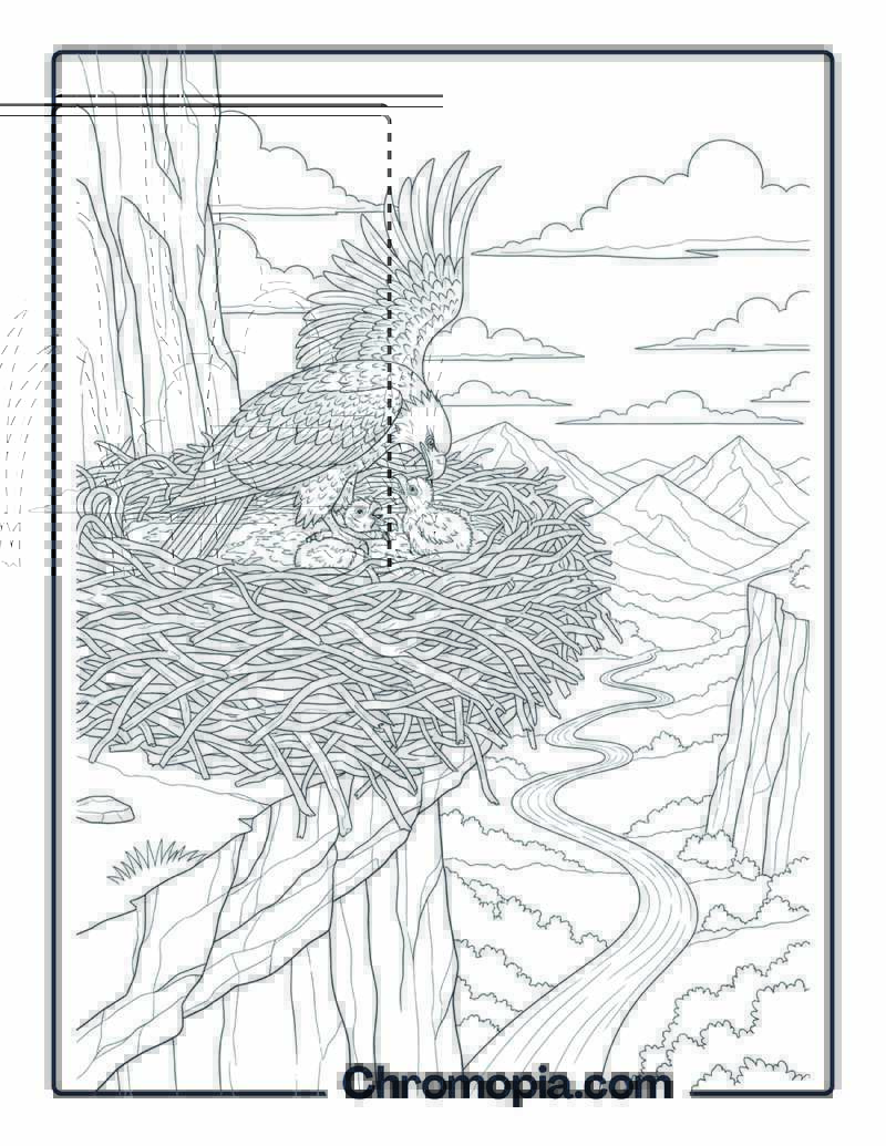 Eagle in Cliffside Nest Coloring Page
