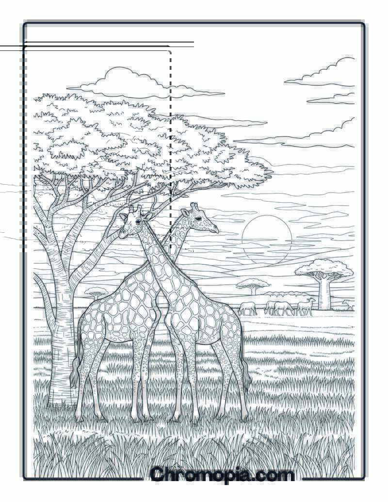 Giraffes in African Savanna coloring page