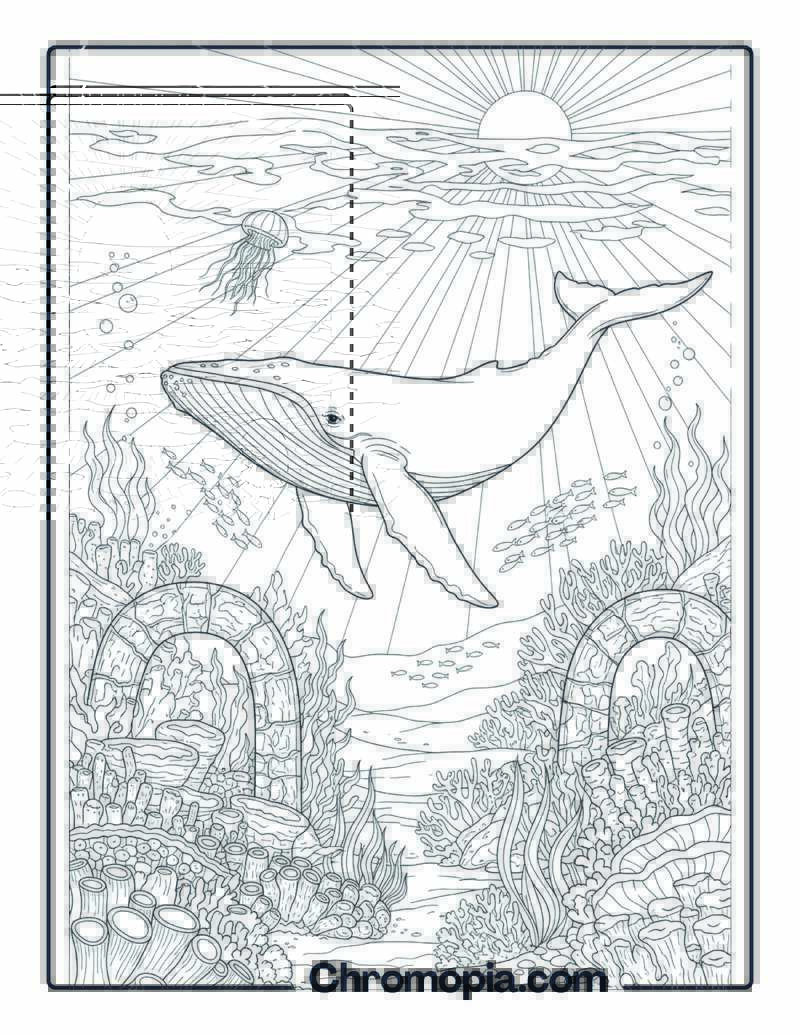 Humpback Whale Underwater Scene Coloring Page