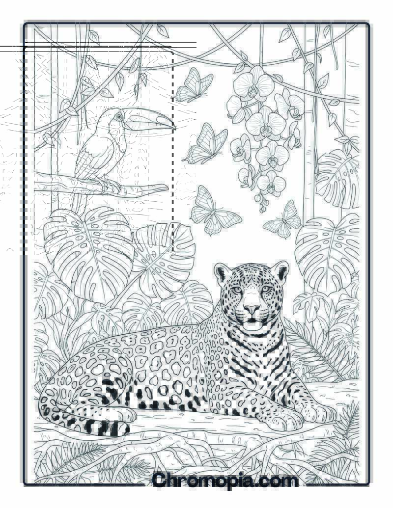 Jaguar in Rainforest Floor coloring page