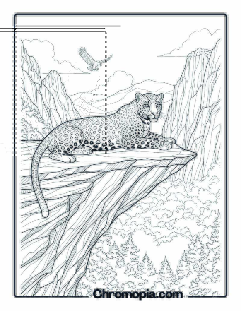 Leopard on Rocky Cliff coloring page