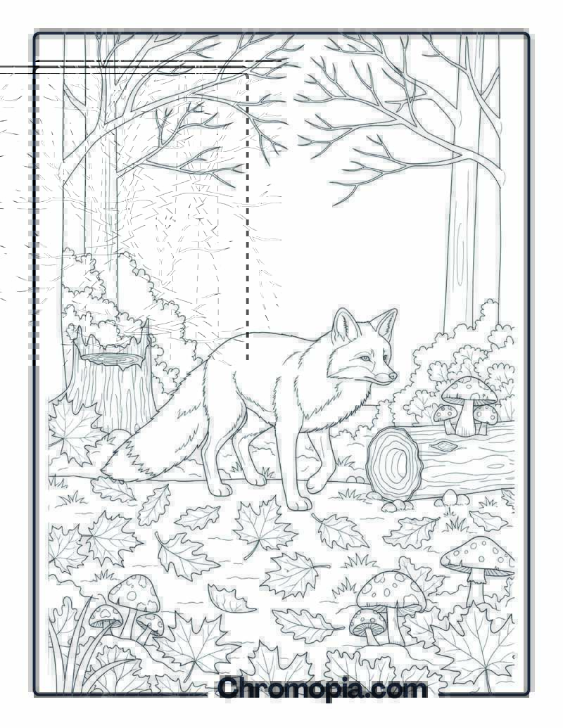 Red Fox in Autumn Forest coloring page