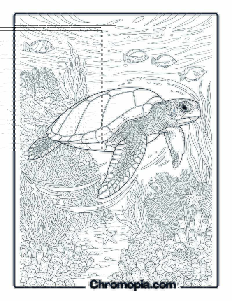 Sea Turtle in Coral Reef coloring page