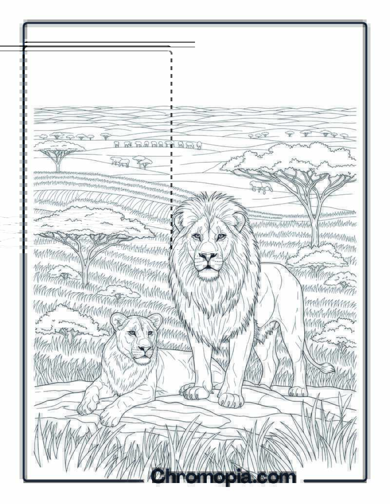 African Lions in Savannah coloring page