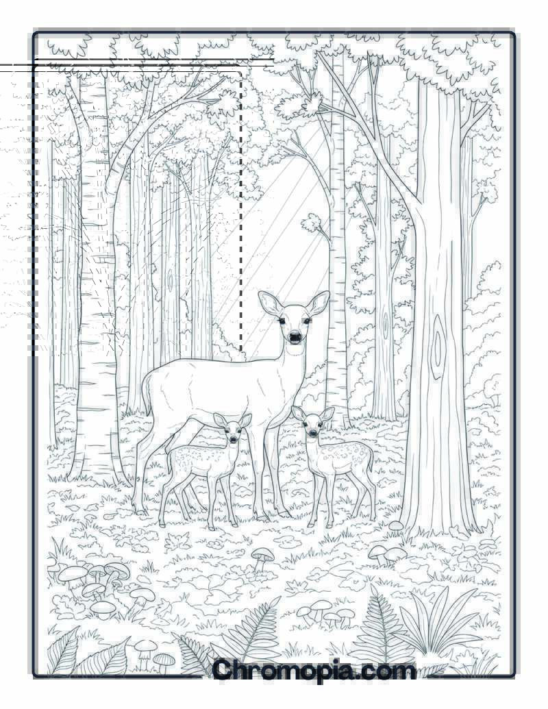 Deer Family in Forest Glade coloring page
