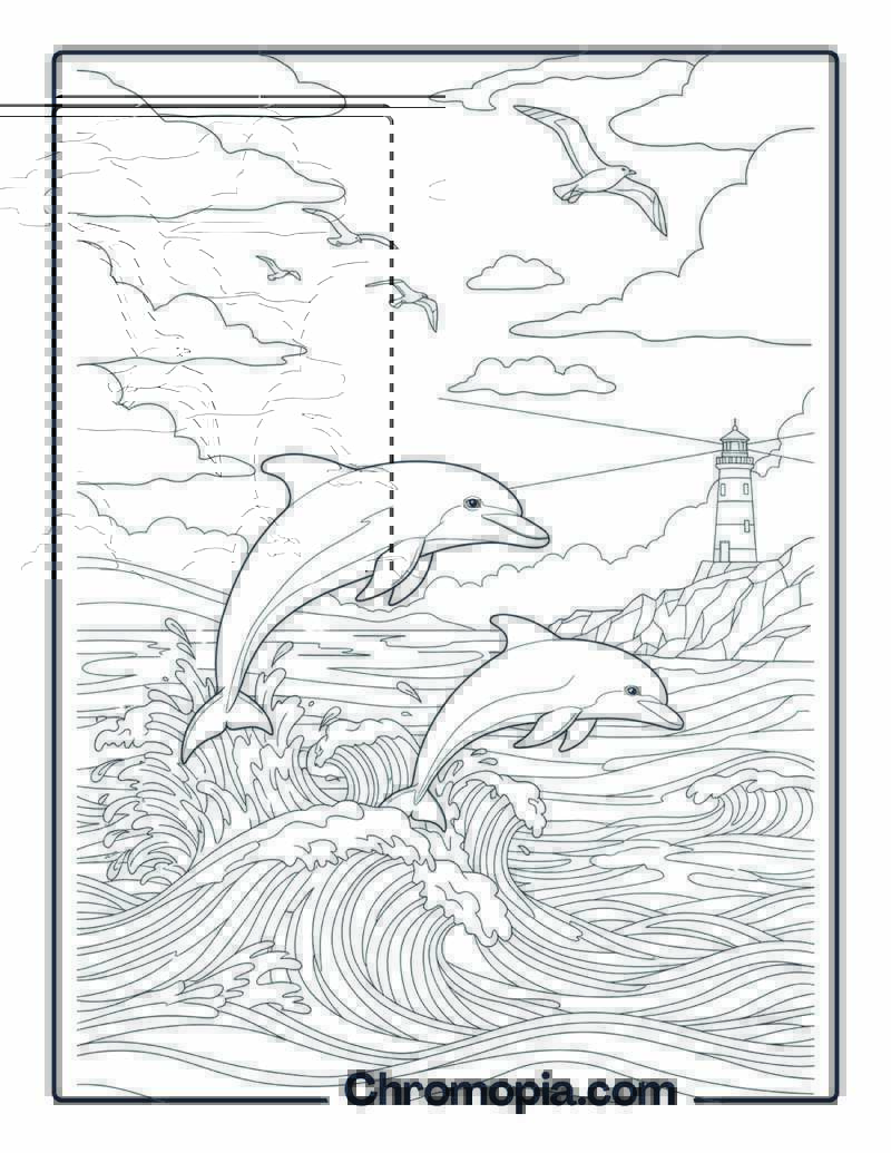 Dolphins Jumping in Ocean coloring page