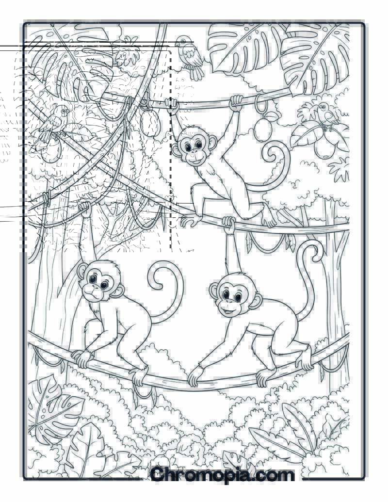 Jungle Monkeys Swinging coloring page