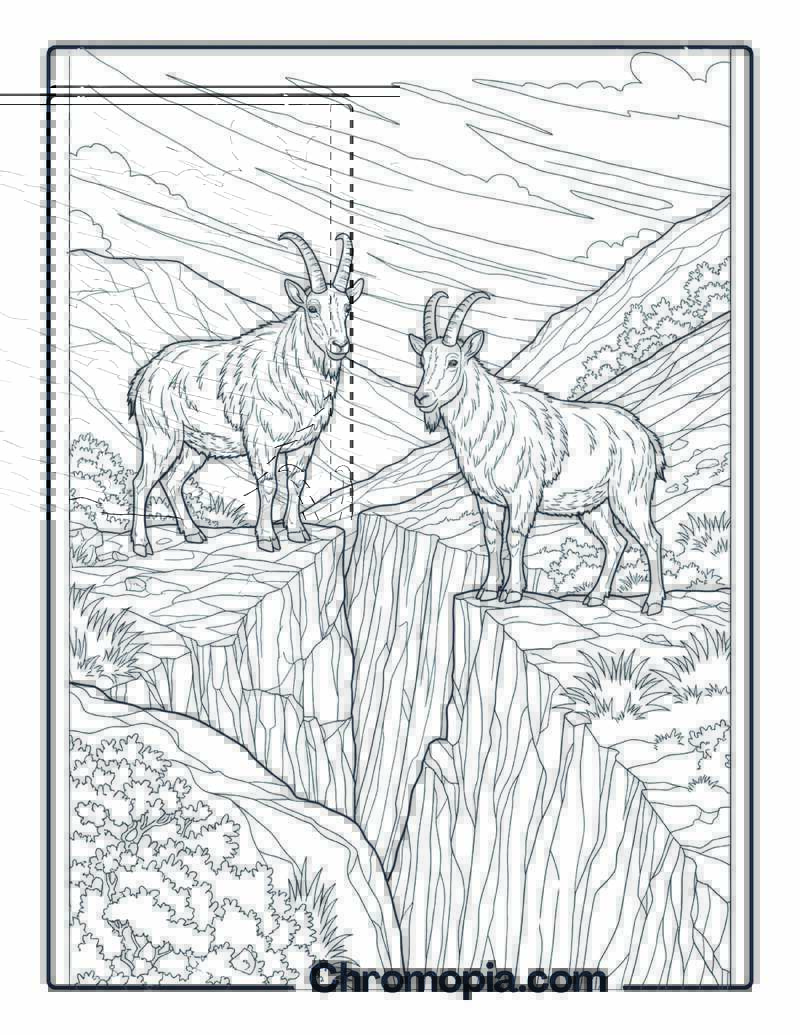 Mountain Goats on Cliffside coloring page