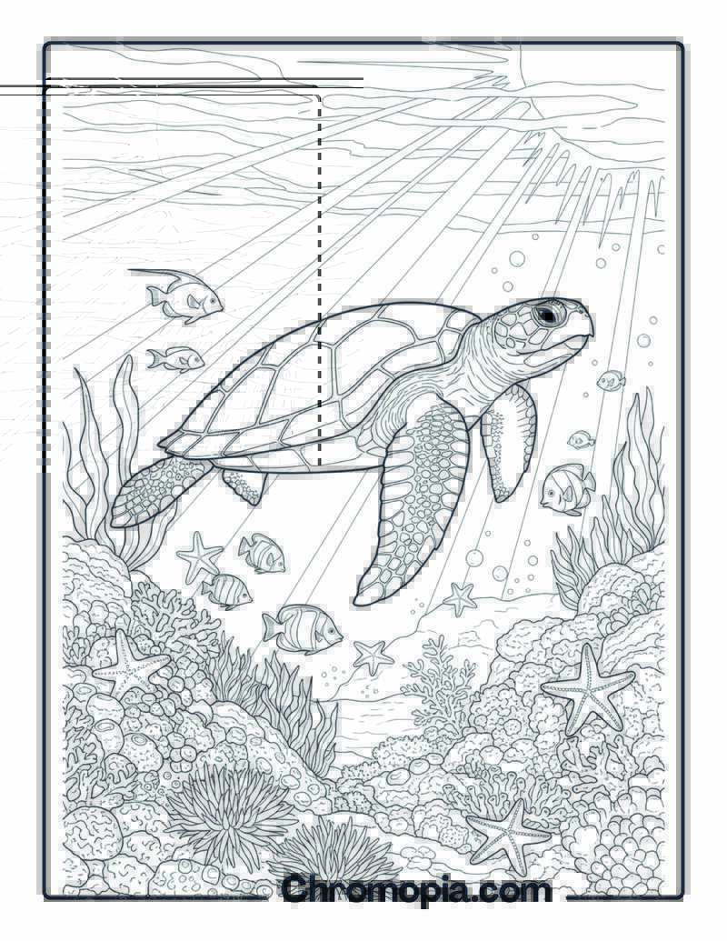 Underwater Sea Turtle Reef coloring page