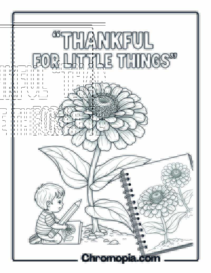 Blooming Zinnia Thankful Coloring Page