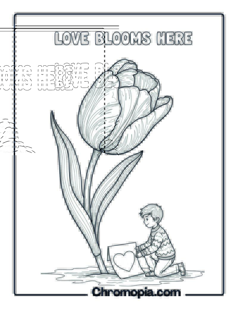 Giant Tulip Love Coloring Page