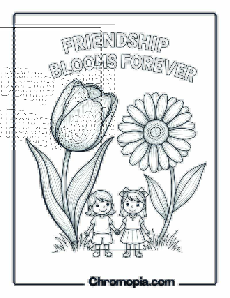Twin Flowers Friendship Coloring Sheet