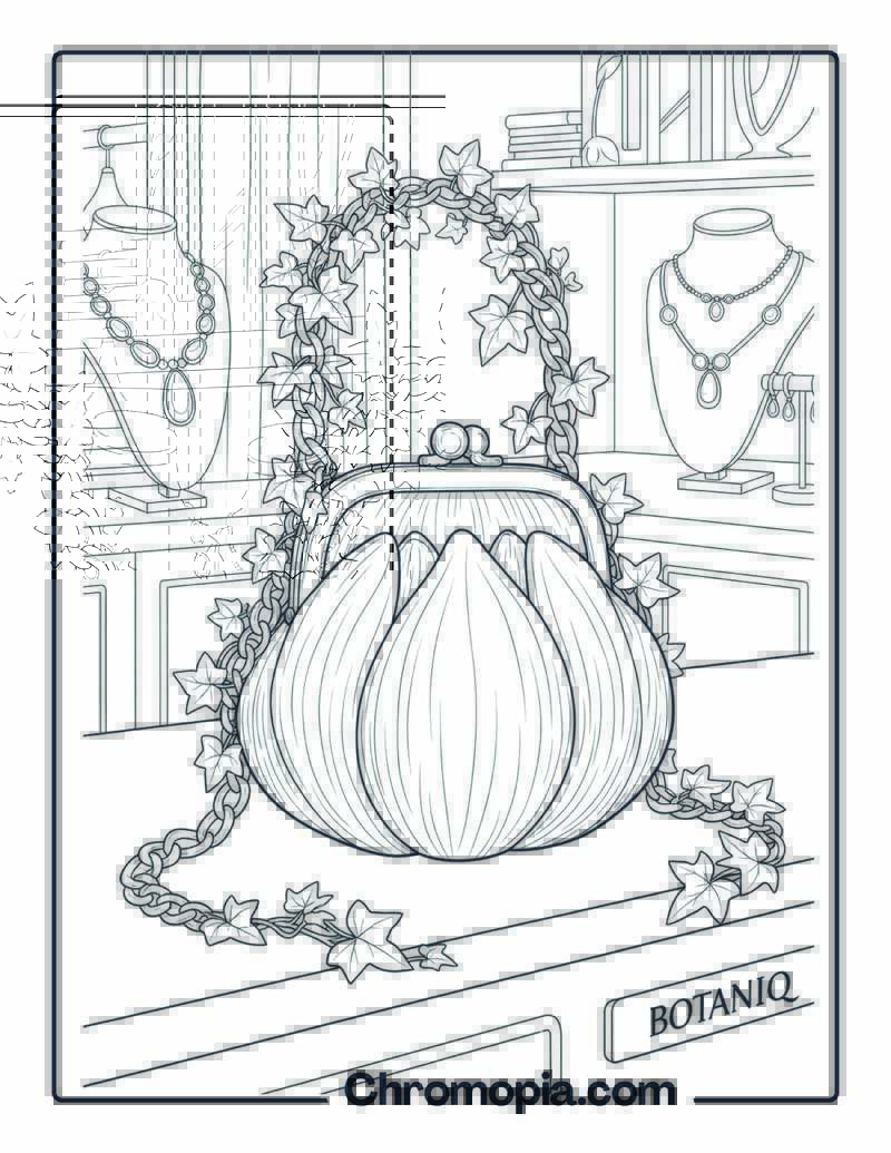 Floral Purse with Ivy Chain Strap Coloring Page