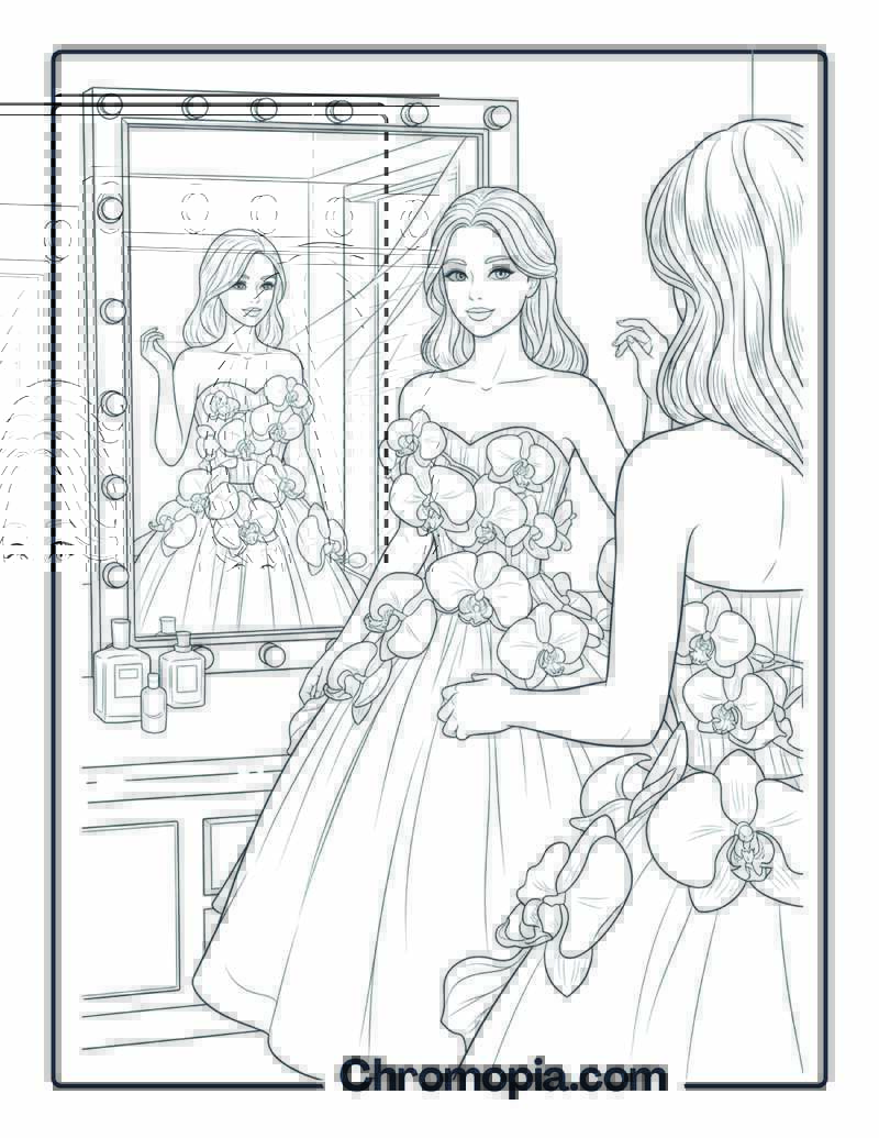 Orchid Dress in Dressing Room Mirror Coloring Page