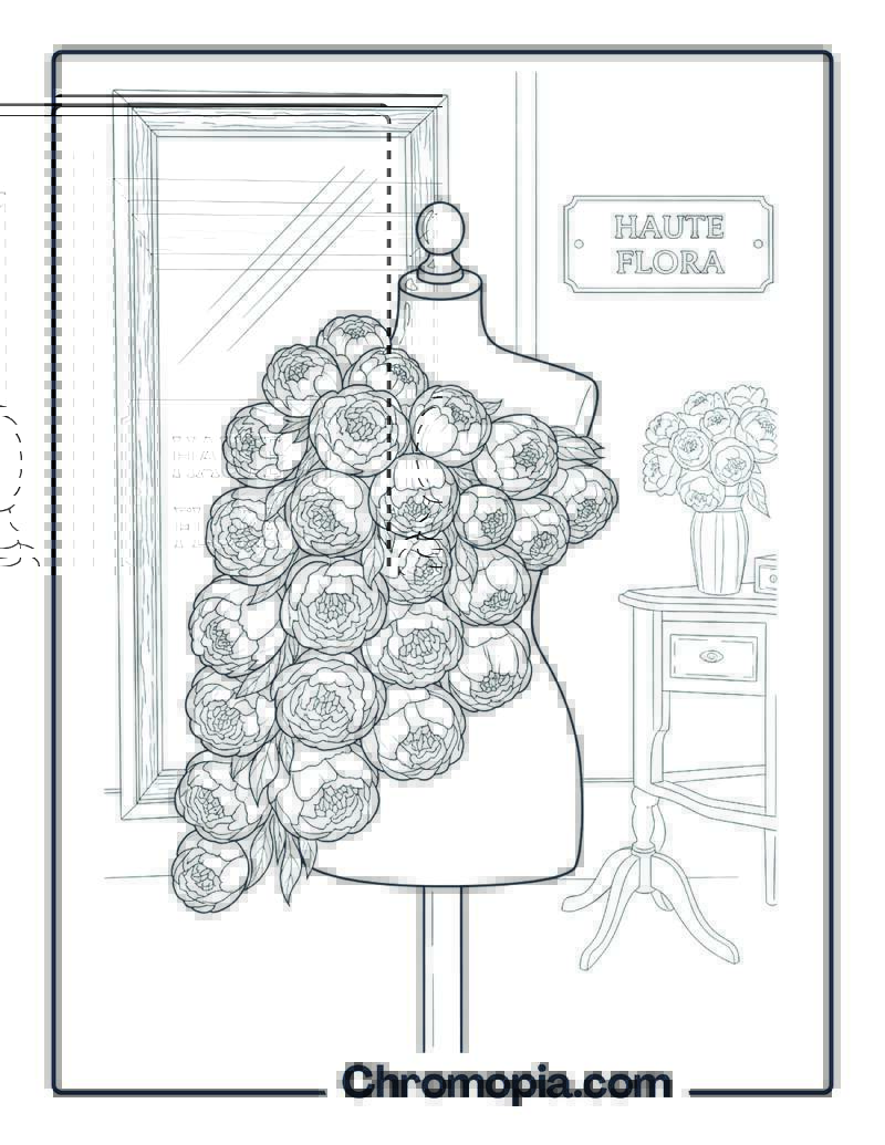Peony Cape on Couture Mannequin Coloring Page