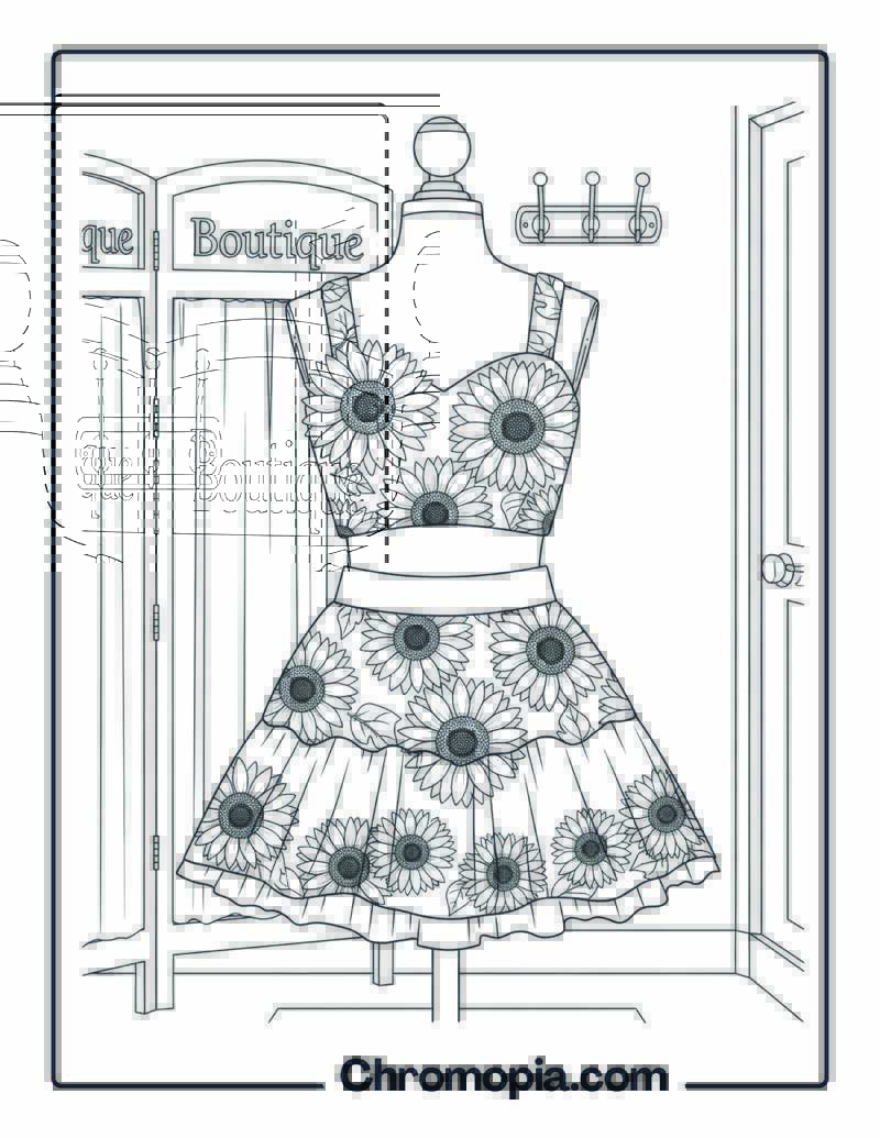 Sunflower Skirt & Crop Top Combo Coloring Page