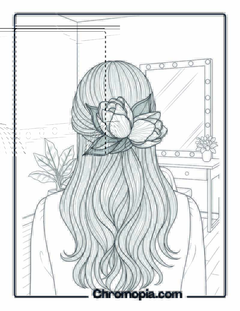 Tulip Hair Accessory on Model Coloring Page