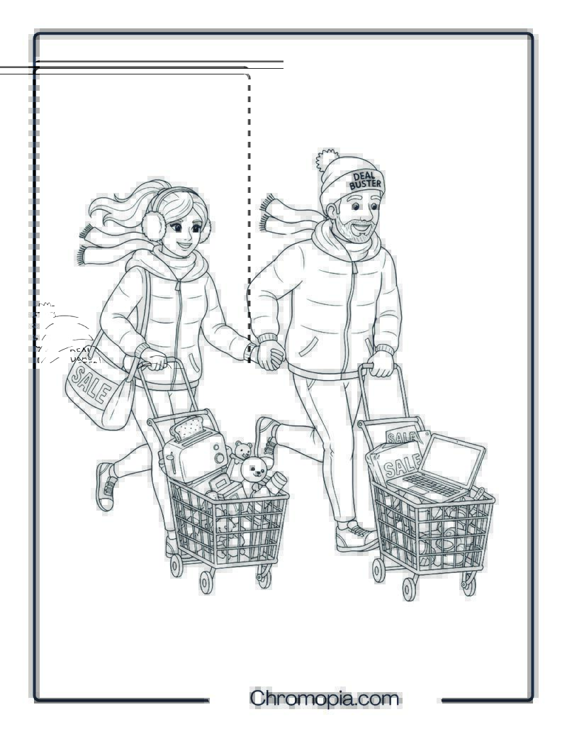 Black Friday Couple Sale Run Coloring Page