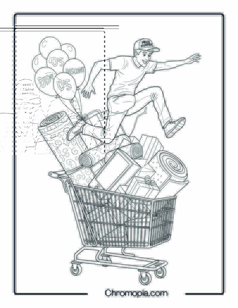 Black Friday Shopping Cart Jump Coloring Sheet