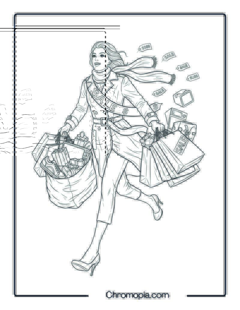 Black Friday Shopping Rush Coloring Page