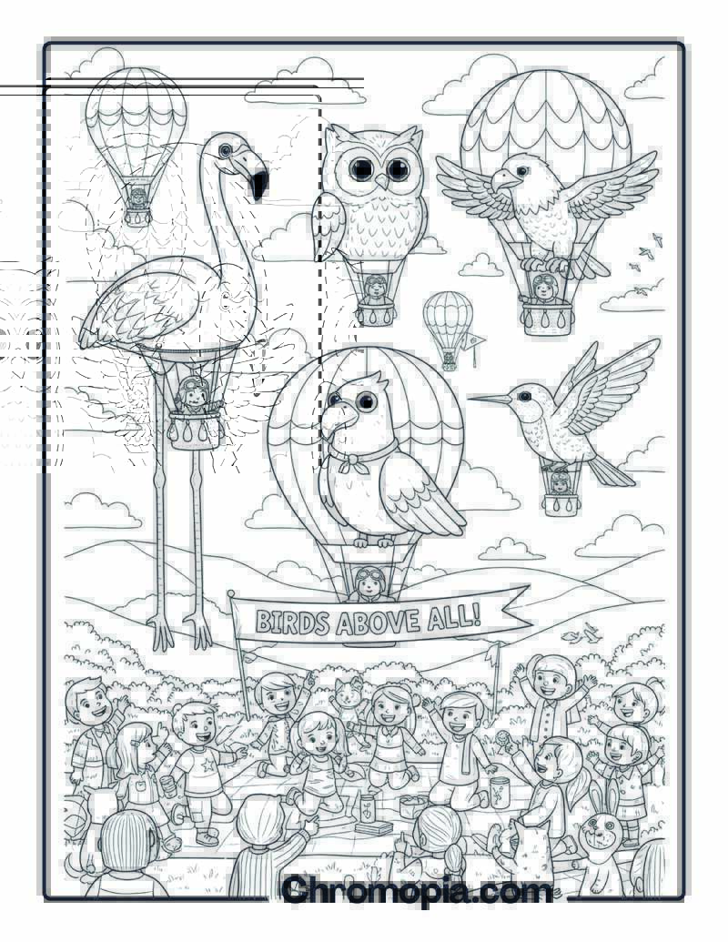 Bird Hot Air Balloon Festival coloring sheet