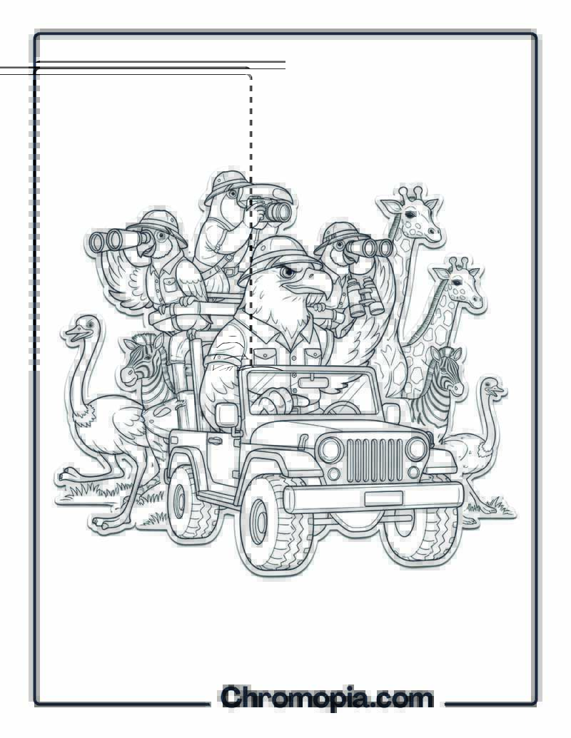 Bird Safari Adventure Jeep Ride coloring page