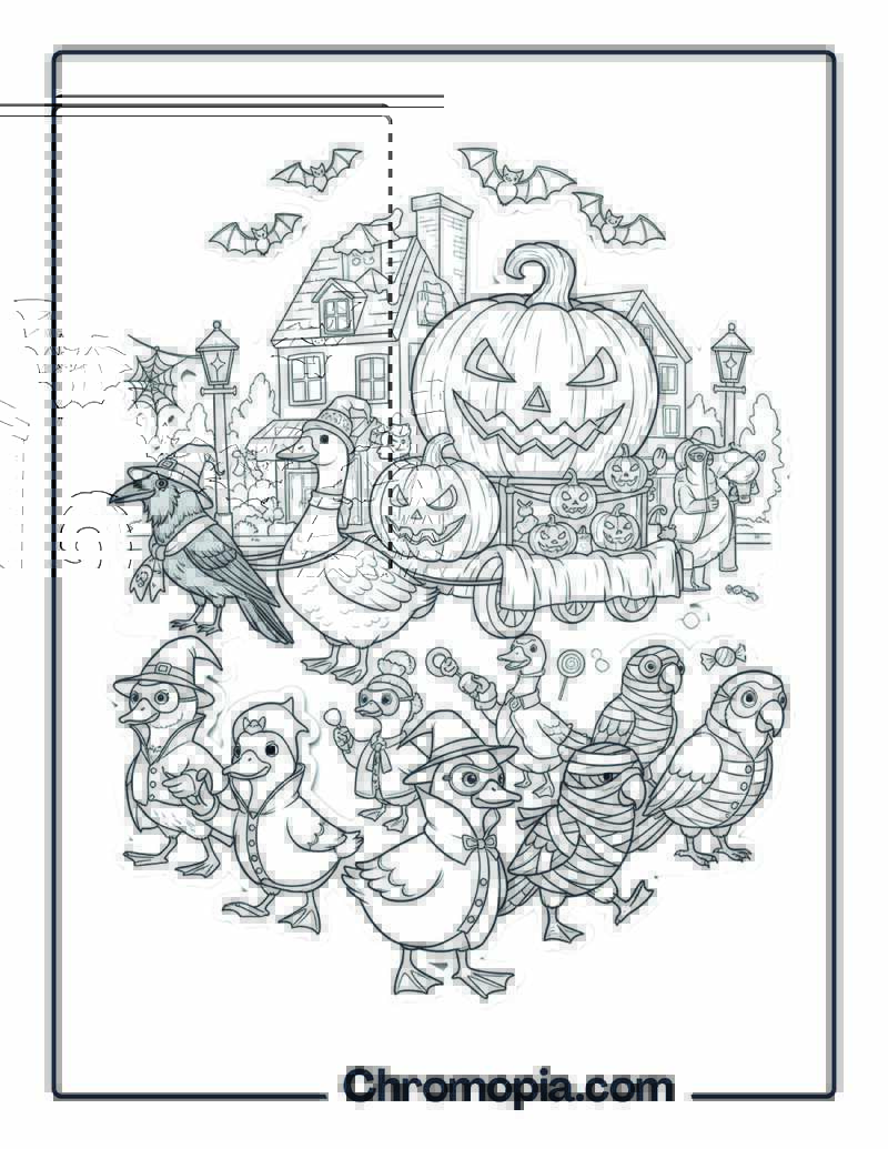 Halloween Bird Parade coloring page
