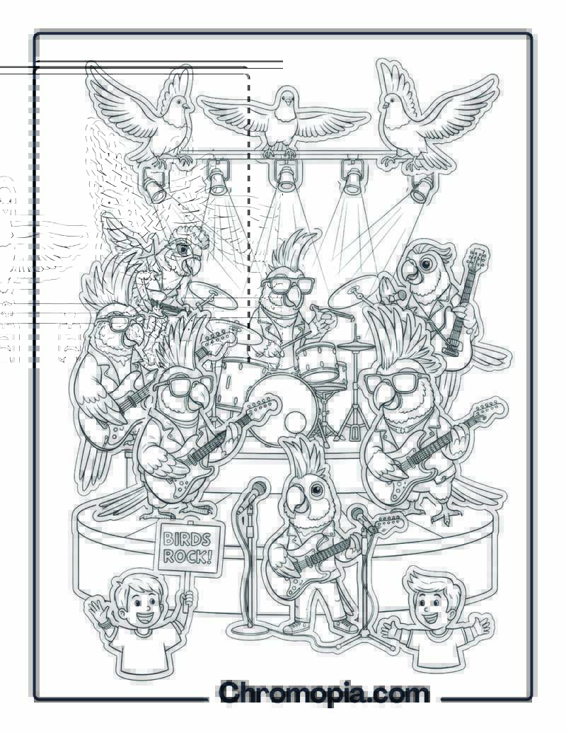 Rock Band Birds on Stage coloring pages