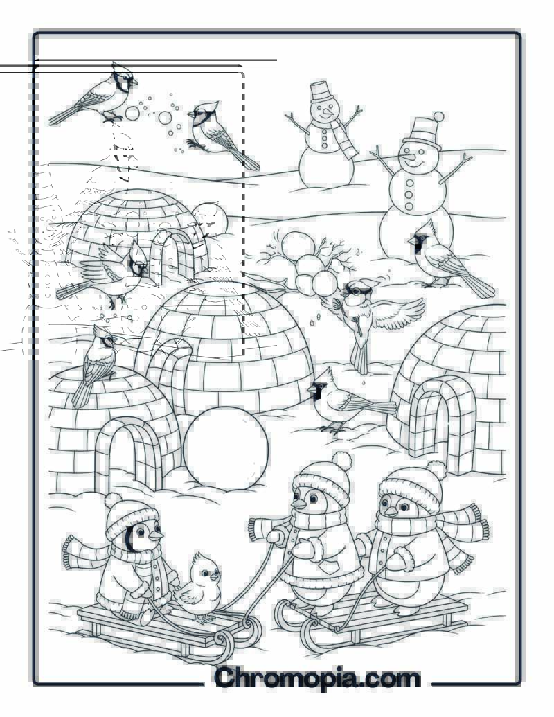 Snowball Fight Bird Fest coloring sheet