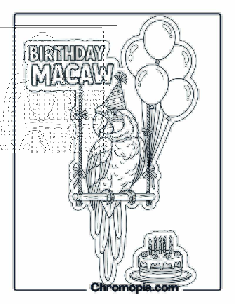 Birthday Macaw coloring page