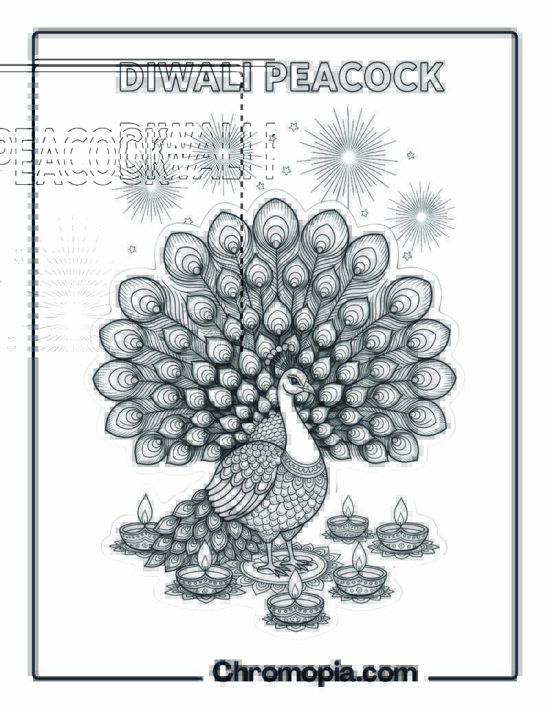 Diwali Peacock coloring page