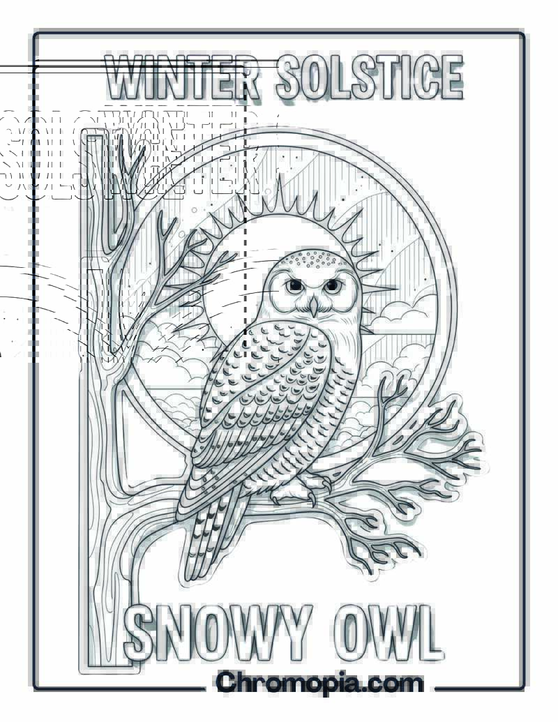 Winter Solstice Snowy Owl coloring page