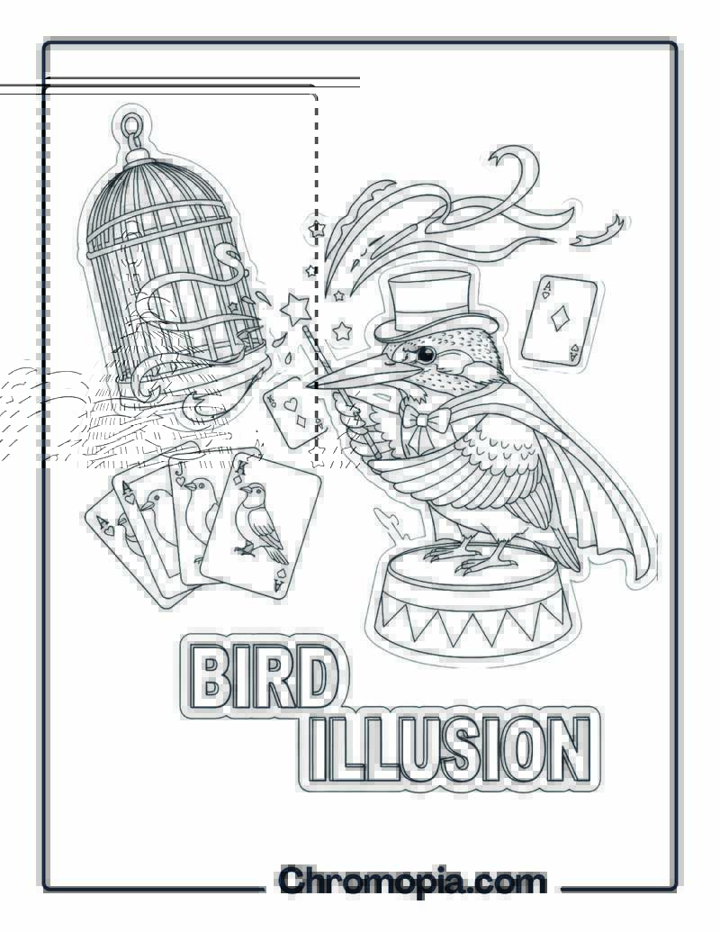 3D Art Illusion Bird Magician Coloring Page