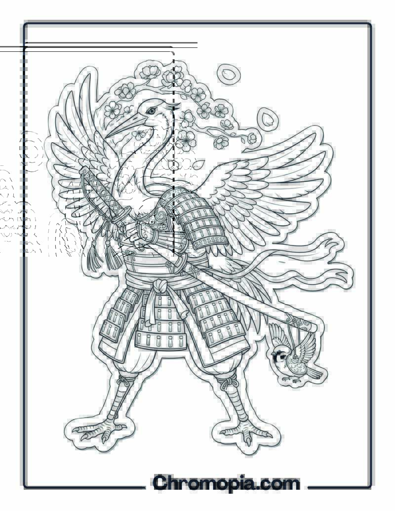 Anime Style Bird Samurai Coloring Sheet