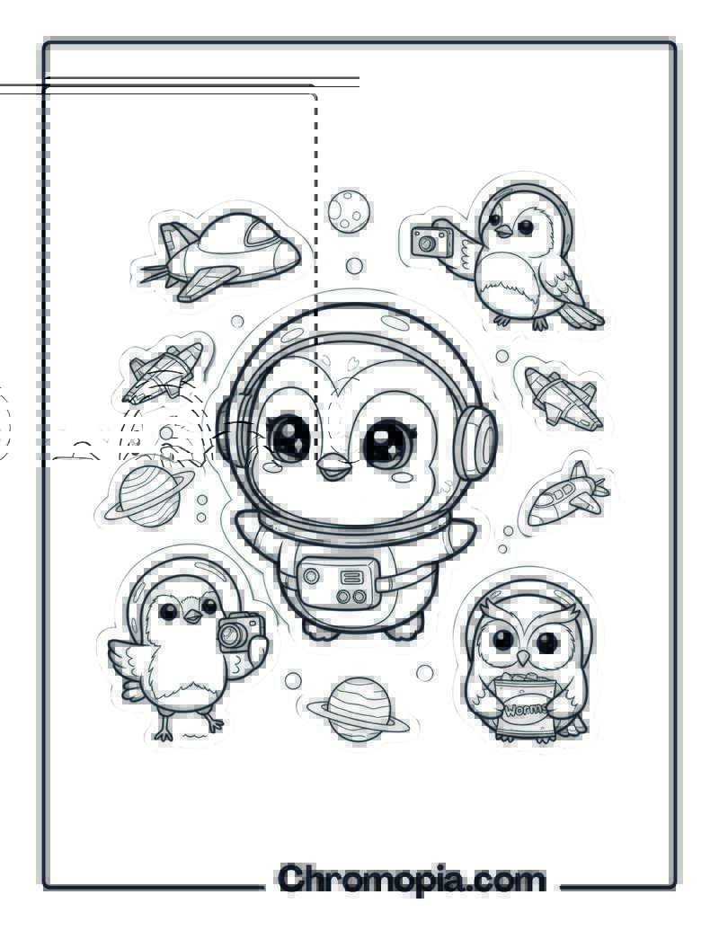 Chibi Style Bird Astronaut Coloring Sheet
