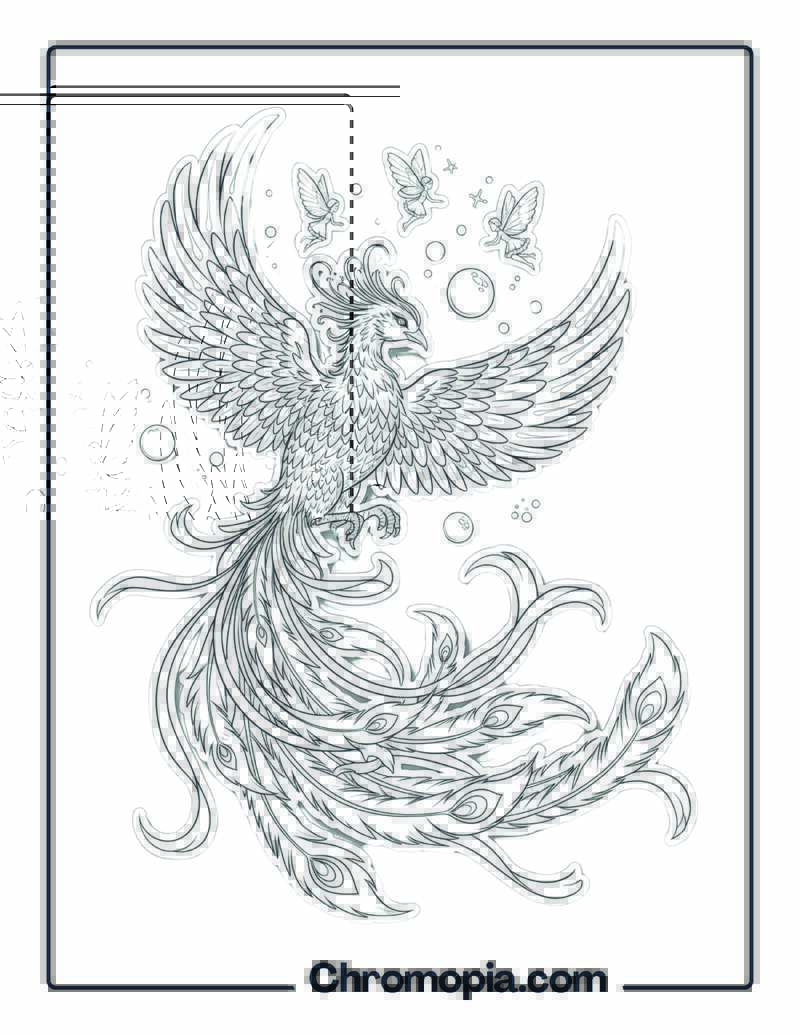 Fantasy Glow Ethereal Style Phoenix Dancer Coloring Sheet