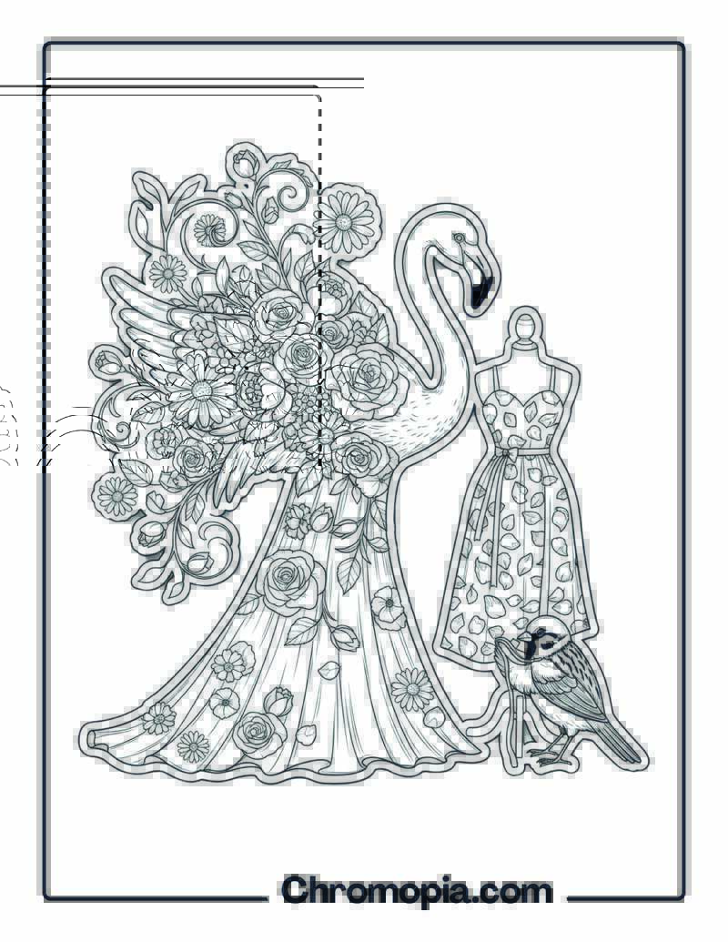 Floral Art Bird Fashion Designer Coloring Page