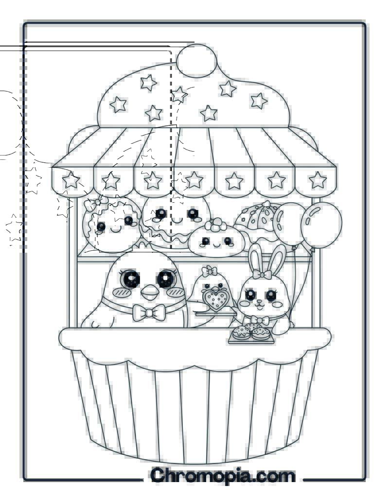 Kawaii Style Bird Bakery Coloring Page