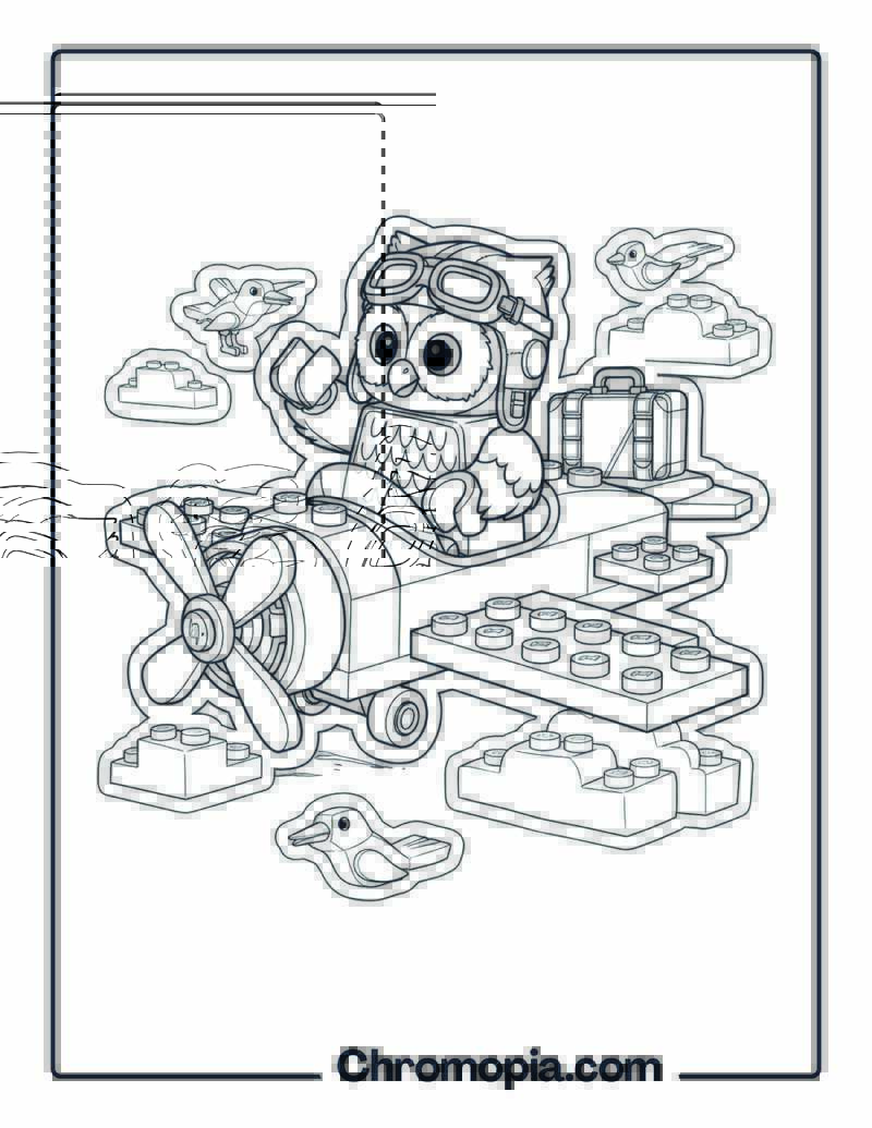 Lego Style Pilot Owl Coloring Sheet