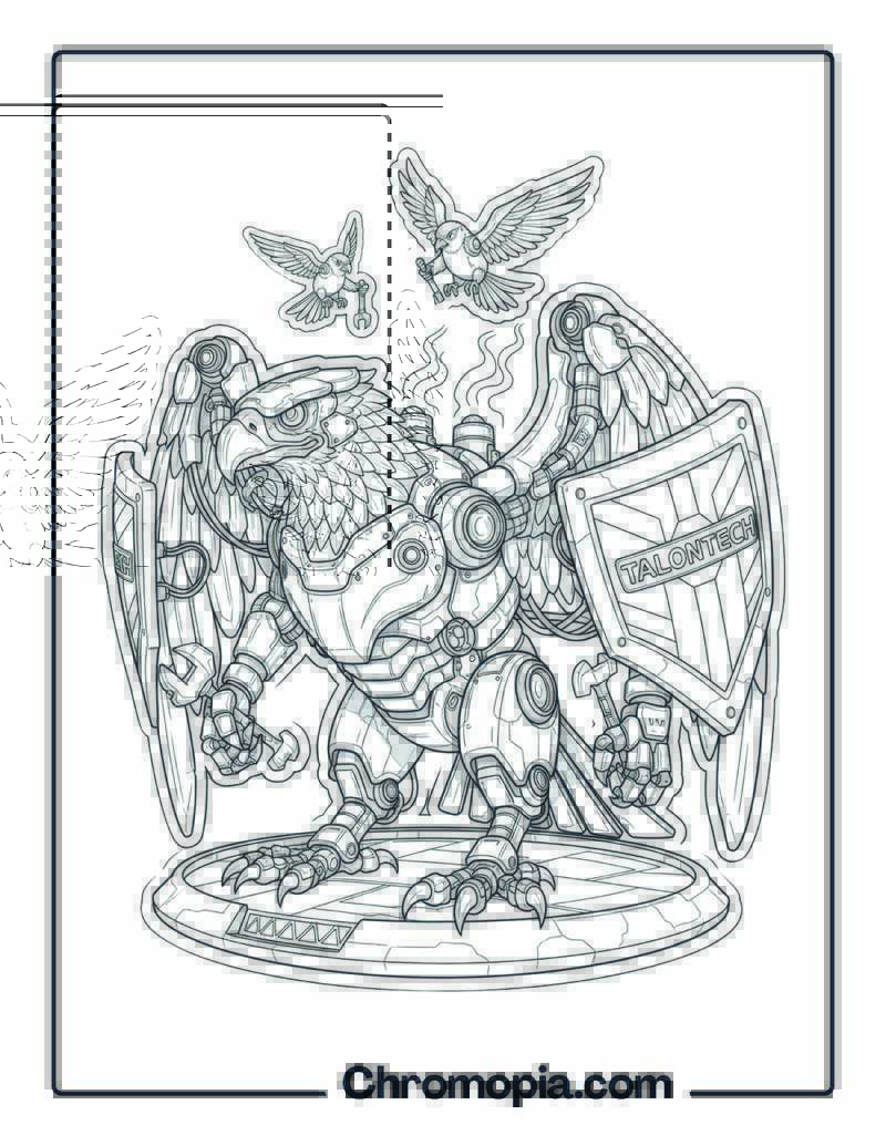 Mechanical Mecha Style Eagle Warrior Coloring Sheet