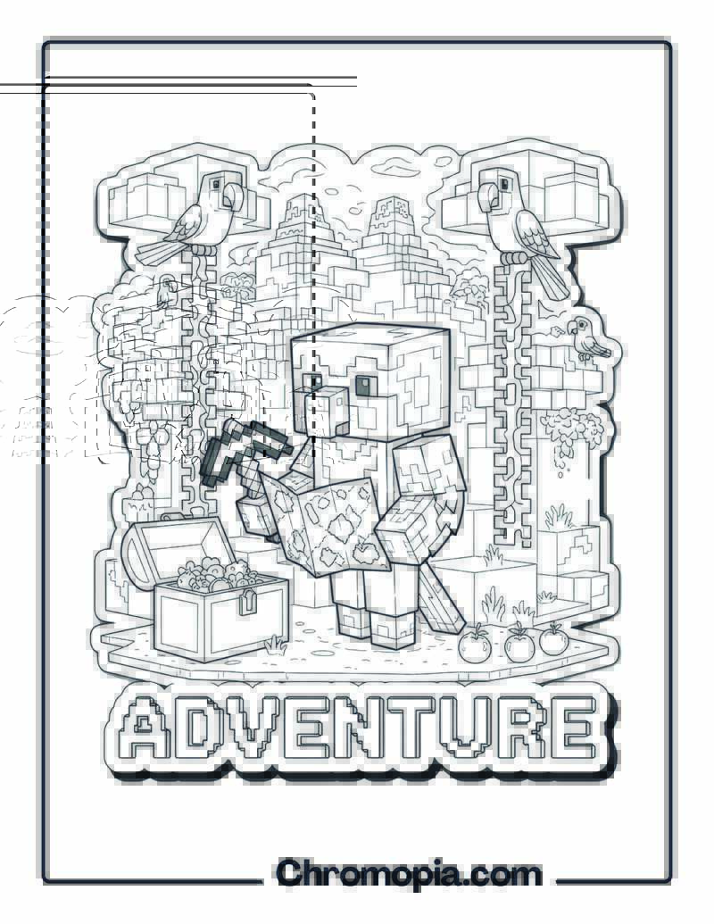 Minecraft Style Bird Explorer Coloring Page