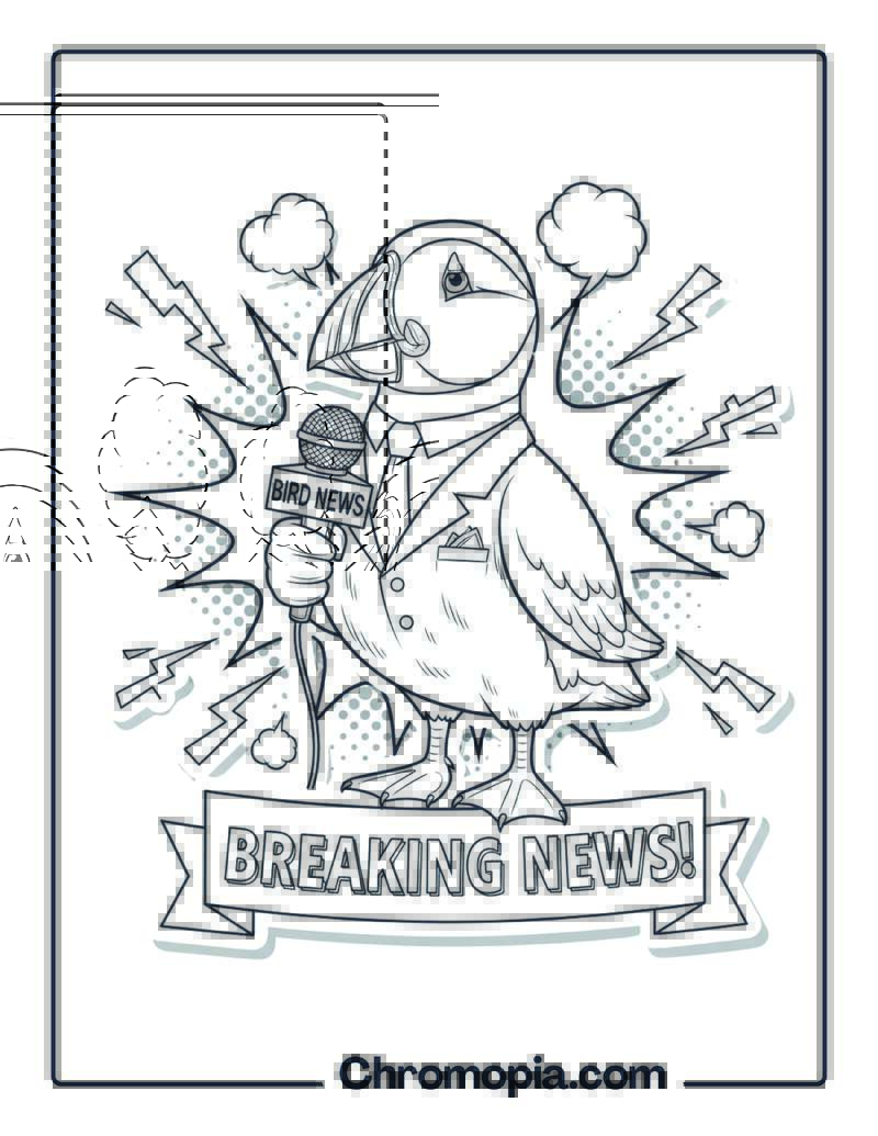 Pop Art Style Bird News Reporter Coloring Page