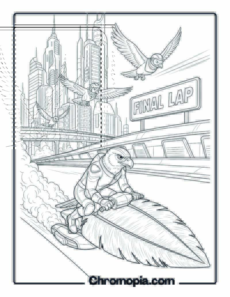 Sci-Fi Futuristic Bird Racer Coloring Page