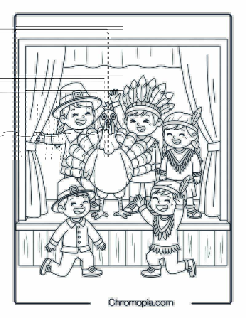 Performing the First Thanksgiving Play Coloring Sheet
