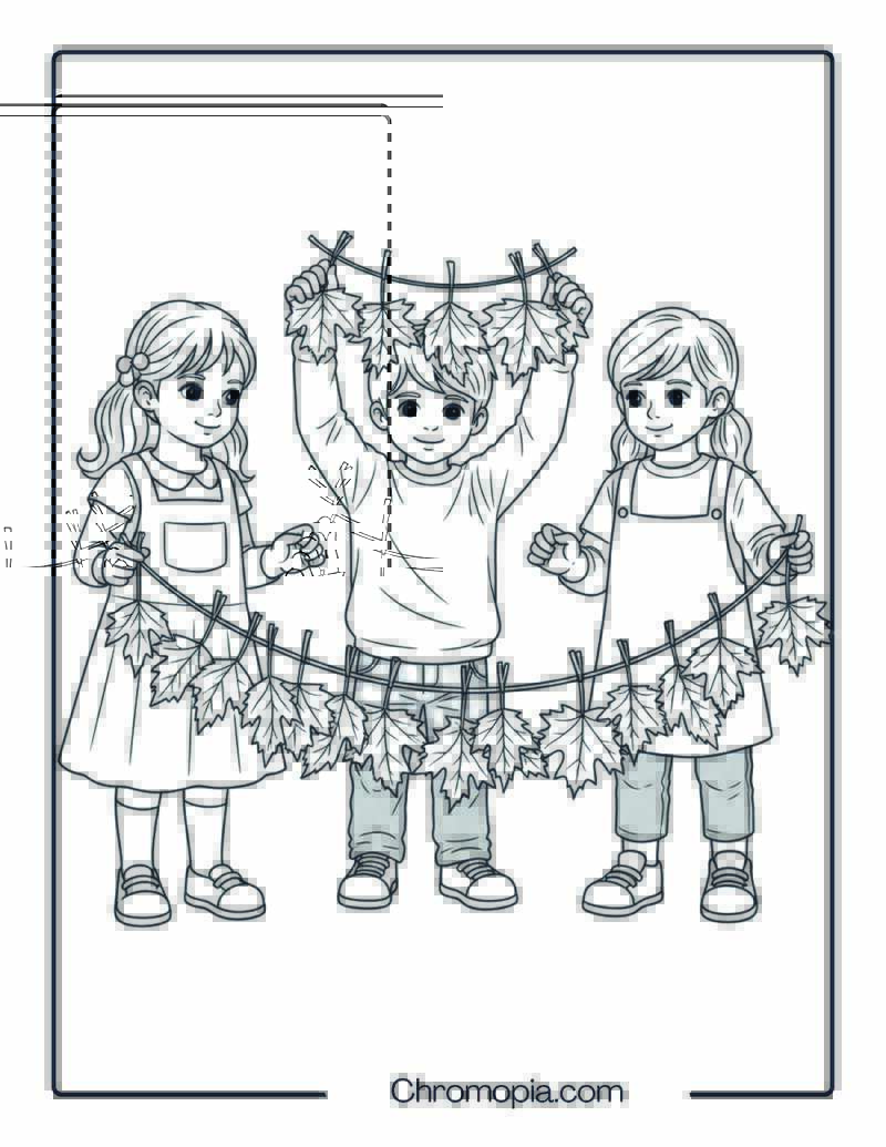 Making Leaf Garlands Coloring Page