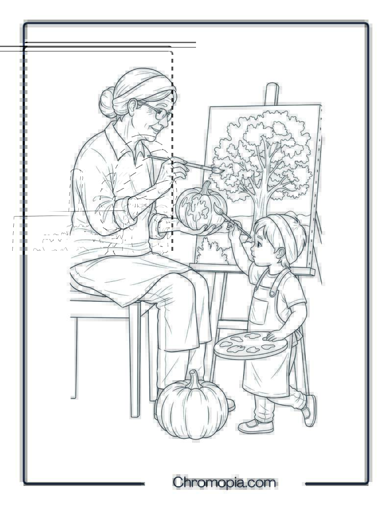 Painting Pumpkins or Fall Landscapes Coloring Page