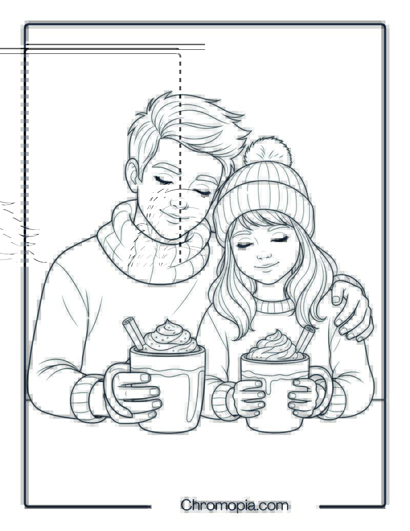 Cuddling and Relaxing with Fall Drinks Coloring Sheet