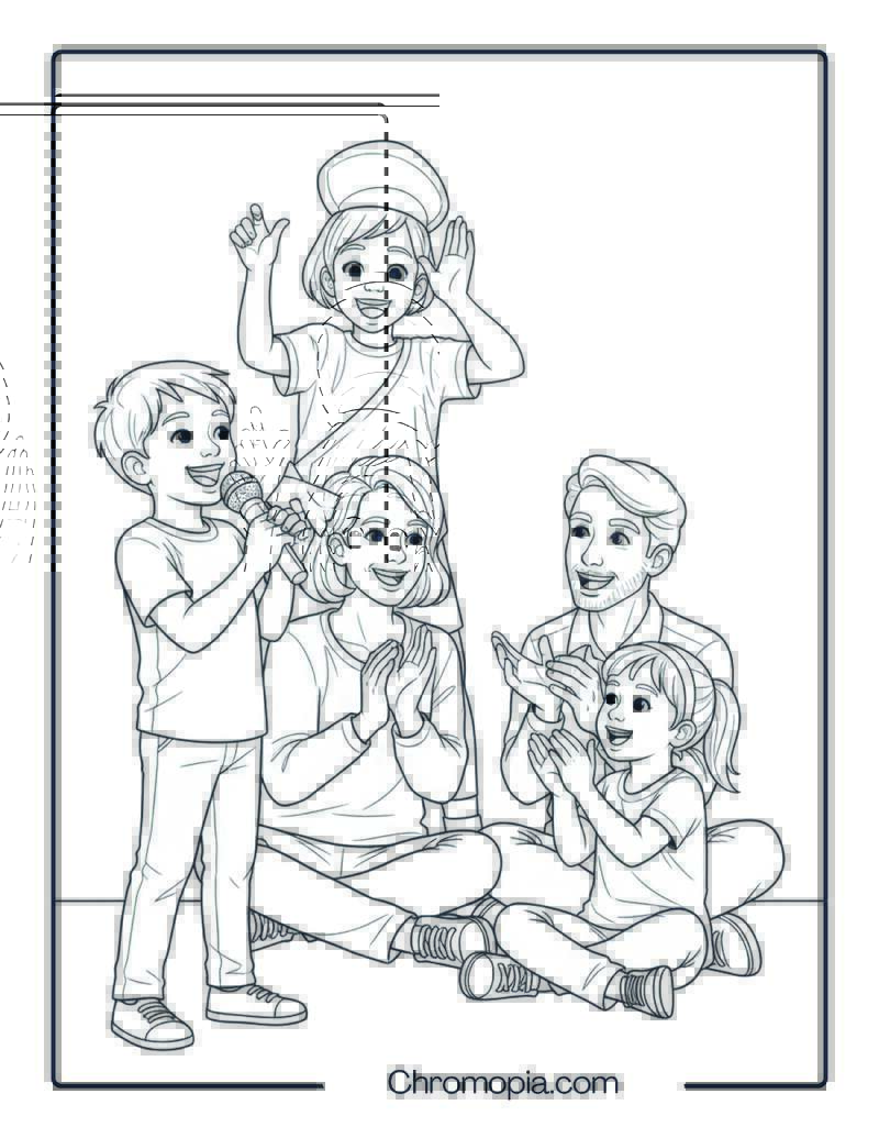 Family Talent Show or Storytelling Contest Coloring Page