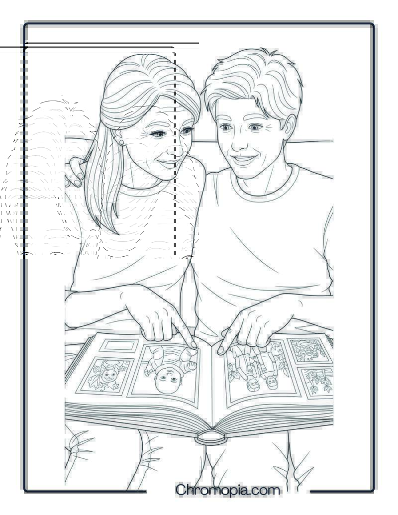Looking Through Photo Albums Coloring Sheet