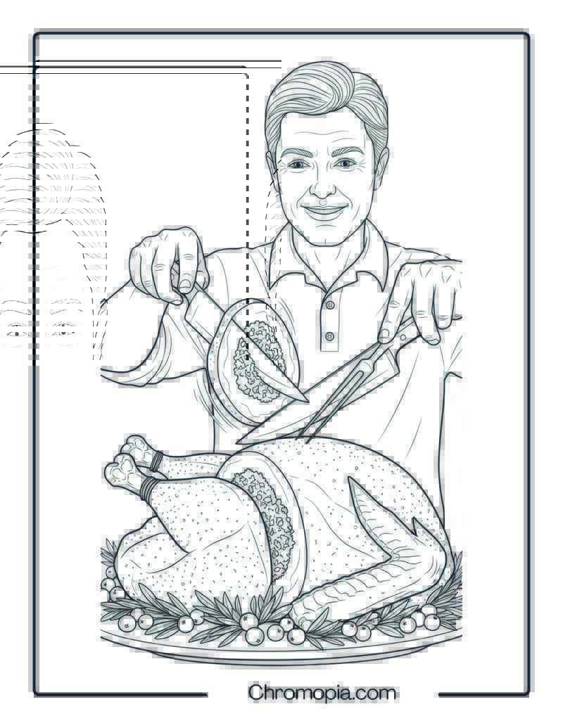 Carving the Thanksgiving Turkey Coloring Sheet